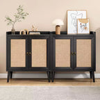 JVNOXK Sideboard Buffet Cabinet with Storage, Bar Liquor Cabinet with Rattan Decorated Doors, Credenza Console Tablefor -Black