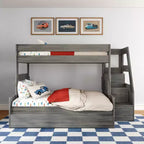 Modern Farmhouse Twin Over Full Bunk Bed With Staircase and Trundle