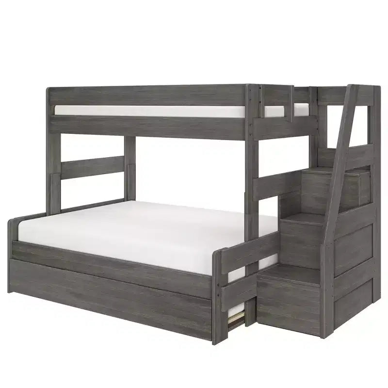 Modern Farmhouse Twin Over Full Bunk Bed With Staircase and Trundle