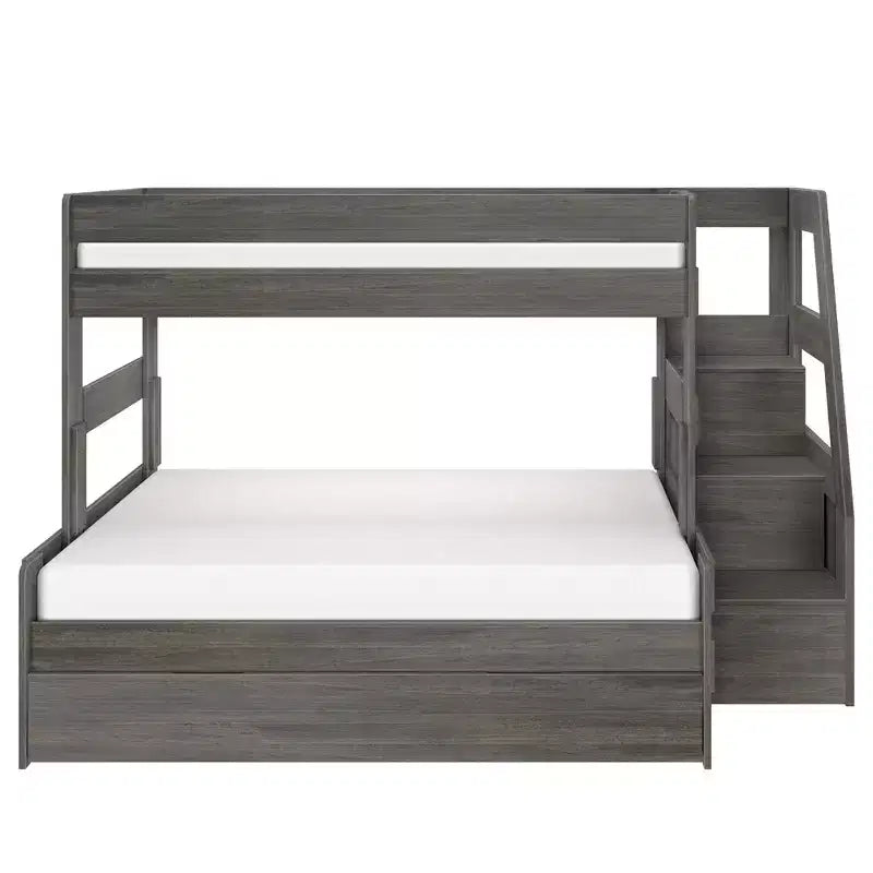Modern Farmhouse Twin Over Full Bunk Bed With Staircase and Trundle