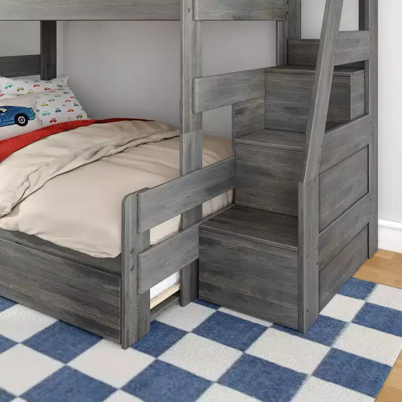 Modern Farmhouse Twin Over Full Bunk Bed With Staircase and Trundle