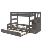 Modern Farmhouse Twin Over Full Bunk Bed With Staircase and Trundle