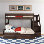 Modern Farmhouse Twin Over Full Bunk Bed With Staircase and Trundle