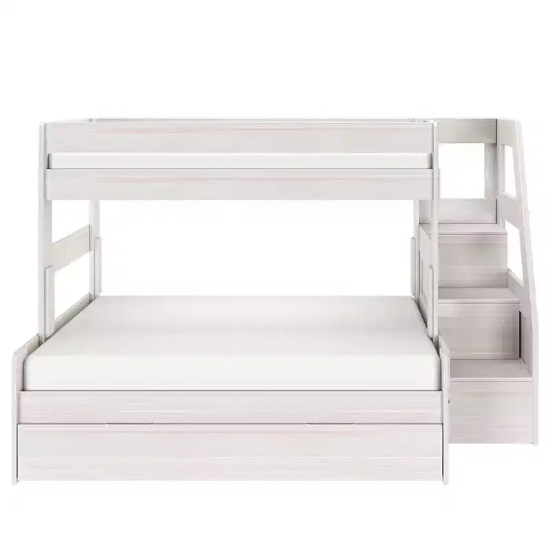 Modern Farmhouse Twin Over Full Bunk Bed With Staircase and Trundle
