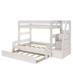 Modern Farmhouse Twin Over Full Bunk Bed With Staircase and Trundle