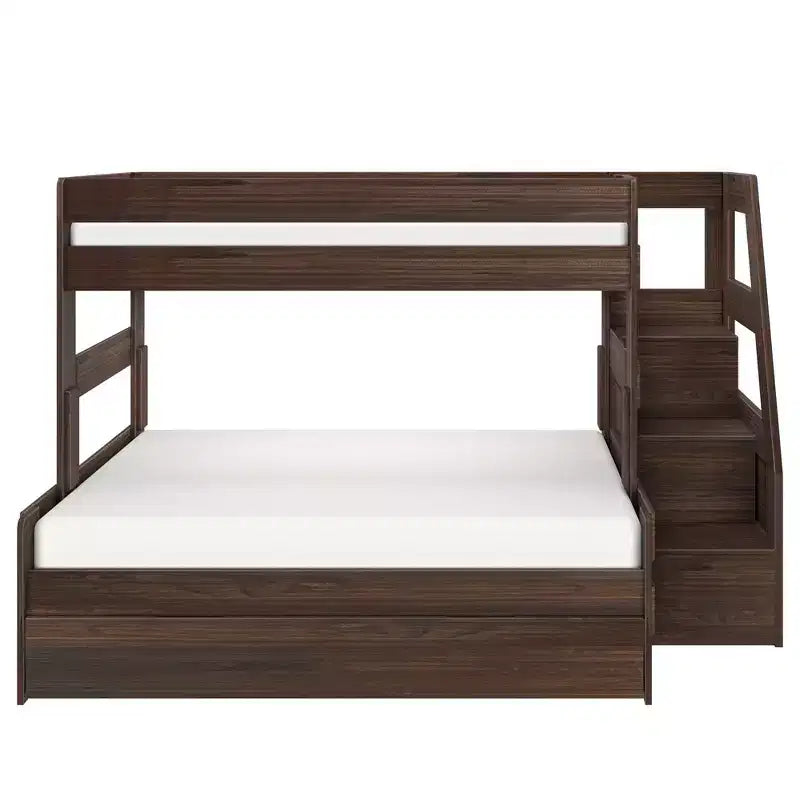 Modern Farmhouse Twin Over Full Bunk Bed With Staircase and Trundle