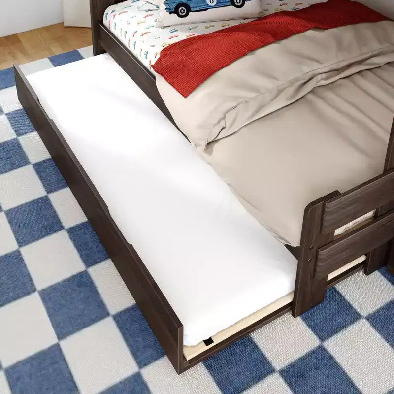 Modern Farmhouse Twin Over Full Bunk Bed With Staircase and Trundle