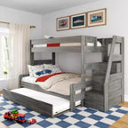 Modern Farmhouse Twin Over Full Bunk Bed With Staircase and Trundle