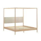 Harbor King Canopy Bed with Upholstered Headboard, Blonde/Swiss Coffee (MD2411-01)