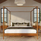 Harbor King Canopy Bed with Upholstered Headboard, Blonde/Swiss Coffee (MD2411-01)