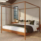 Harbor King Canopy Bed with Upholstered Headboard, Blonde/Swiss Coffee (MD2411-01)