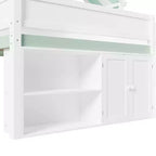 Whisen Full Size Loft Bed, House-Inspired Design with Canopy Roof and Storage Cabinet