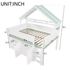 Whisen Full Size Loft Bed, House-Inspired Design with Canopy Roof and Storage Cabinet