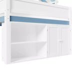 Whisen Full Size Loft Bed, House-Inspired Design with Canopy Roof and Storage Cabinet