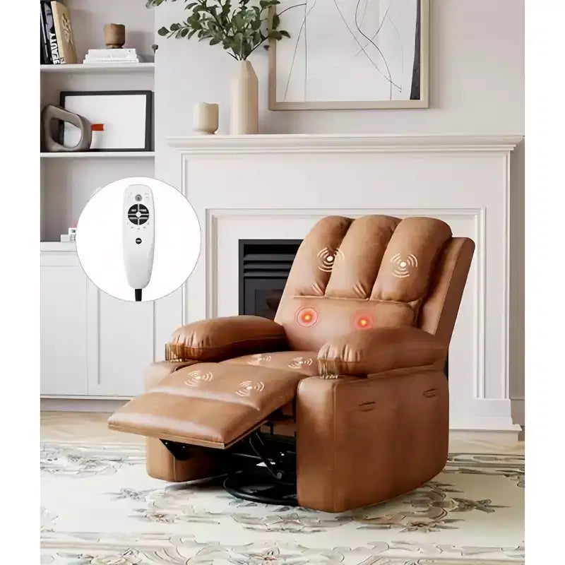 Oversized Padded Swivel Rocking Recliner Chair with Heat and Massage  Comfy Faux Leather Swivel Rocker Reclining Single Sofa for Adults