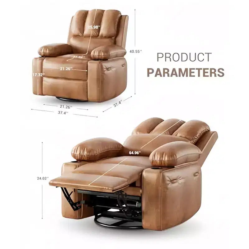 Oversized Padded Swivel Rocking Recliner Chair with Heat and Massage  Comfy Faux Leather Swivel Rocker Reclining Single Sofa for Adults