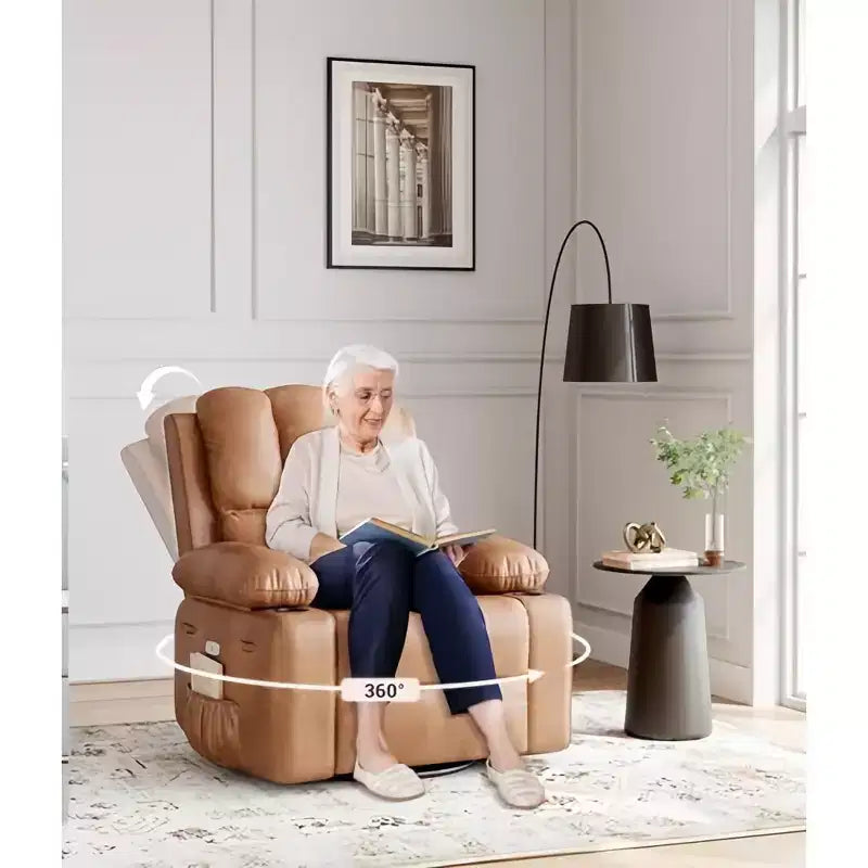 Oversized Padded Swivel Rocking Recliner Chair with Heat and Massage  Comfy Faux Leather Swivel Rocker Reclining Single Sofa for Adults