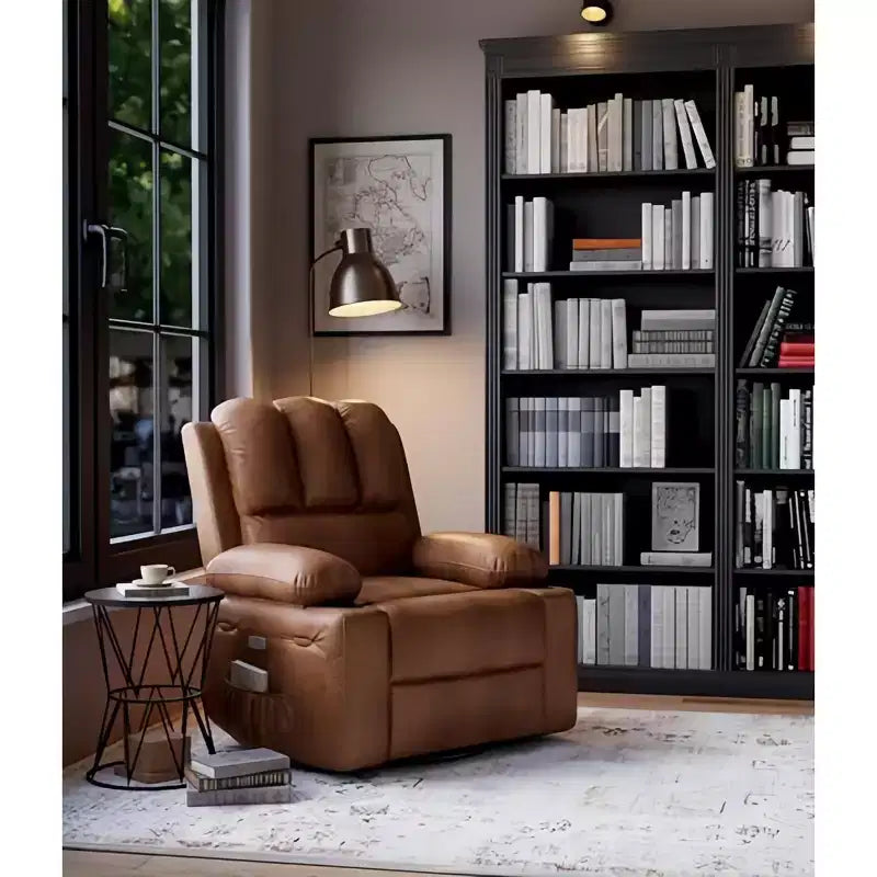 Oversized Padded Swivel Rocking Recliner Chair with Heat and Massage  Comfy Faux Leather Swivel Rocker Reclining Single Sofa for Adults