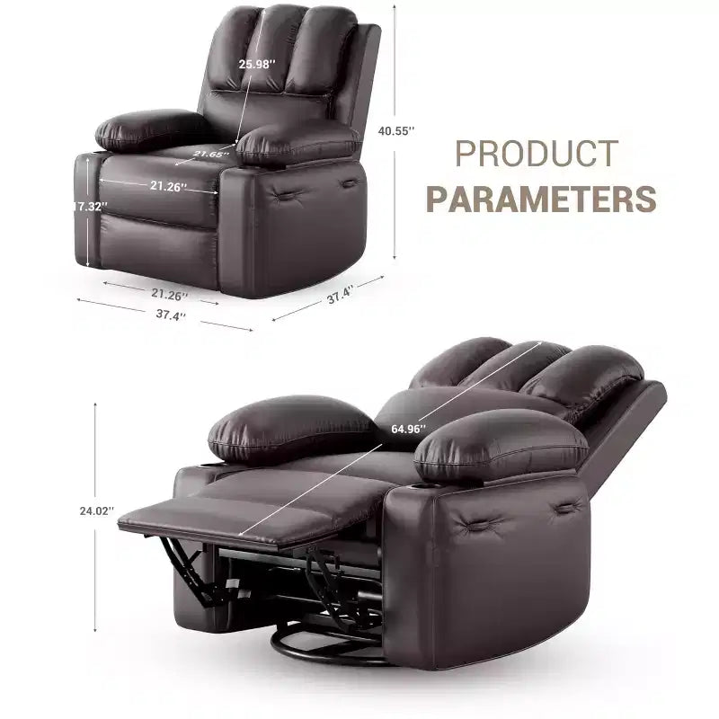 Oversized Padded Swivel Rocking Recliner Chair with Heat and Massage  Comfy Faux Leather Swivel Rocker Reclining Single Sofa for Adults