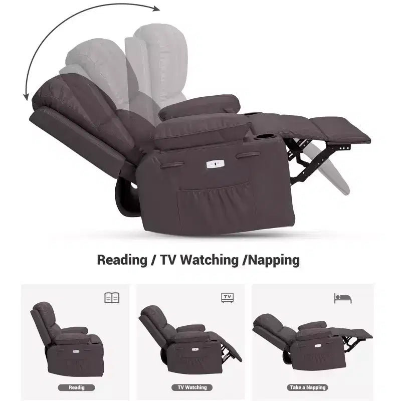 Oversized Padded Swivel Rocking Recliner Chair with Heat and Massage  Comfy Faux Leather Swivel Rocker Reclining Single Sofa for Adults