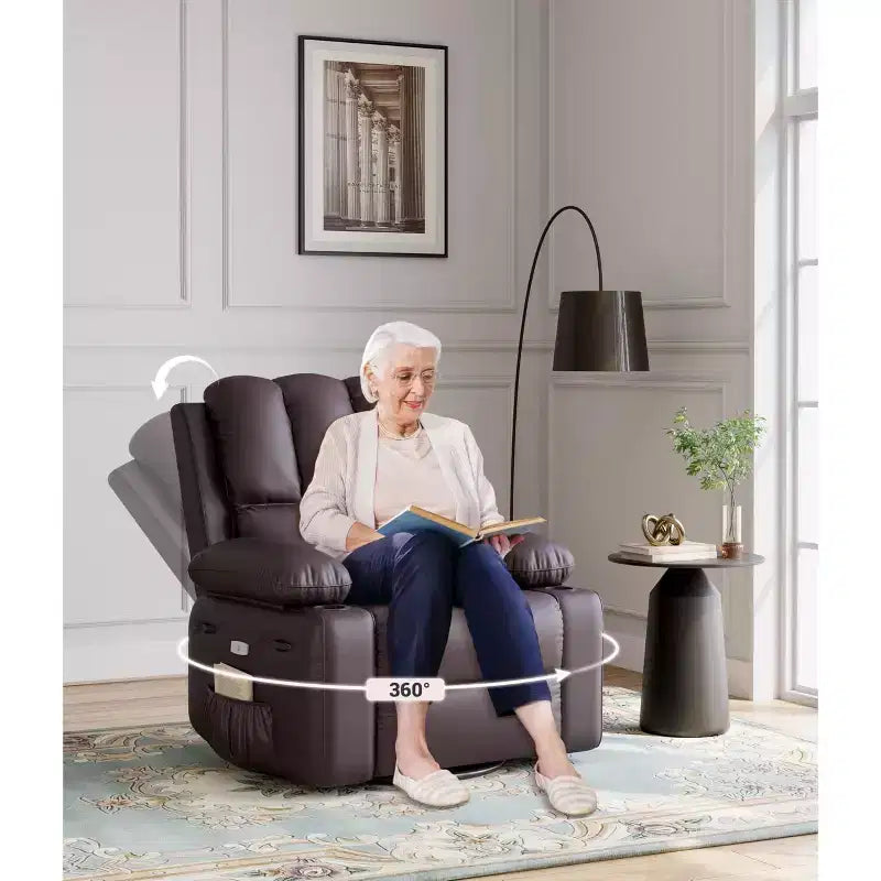Oversized Padded Swivel Rocking Recliner Chair with Heat and Massage  Comfy Faux Leather Swivel Rocker Reclining Single Sofa for Adults