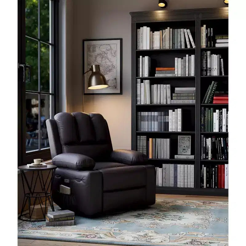 Oversized Padded Swivel Rocking Recliner Chair with Heat and Massage  Comfy Faux Leather Swivel Rocker Reclining Single Sofa for Adults