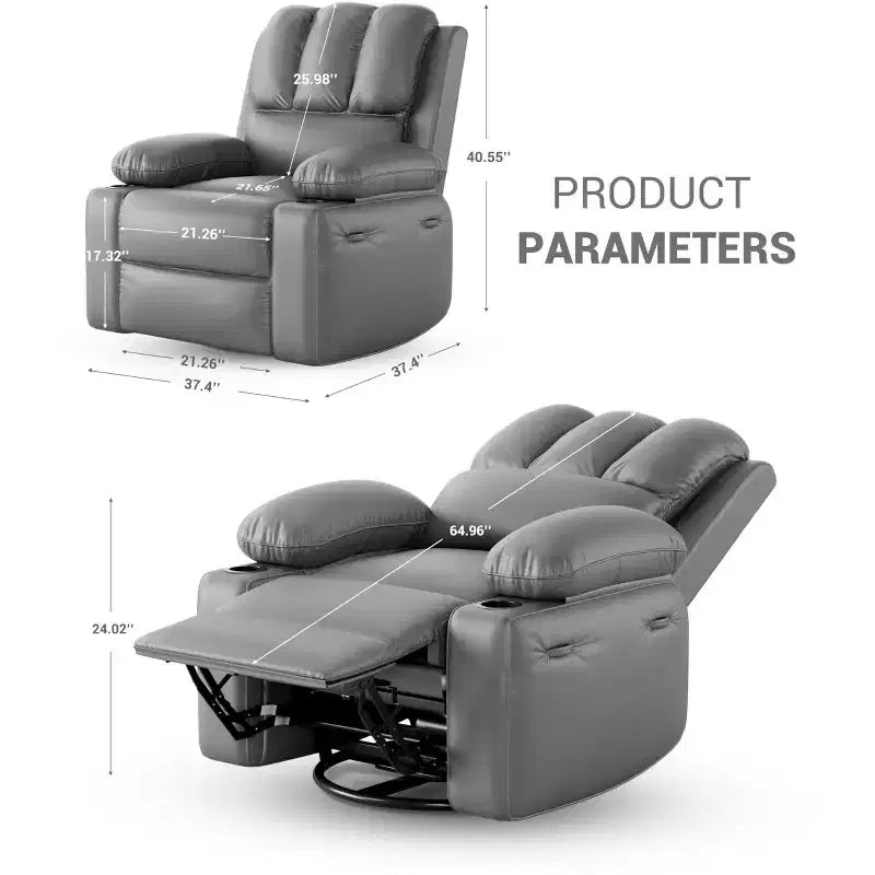 Oversized Padded Swivel Rocking Recliner Chair with Heat and Massage  Comfy Faux Leather Swivel Rocker Reclining Single Sofa for Adults