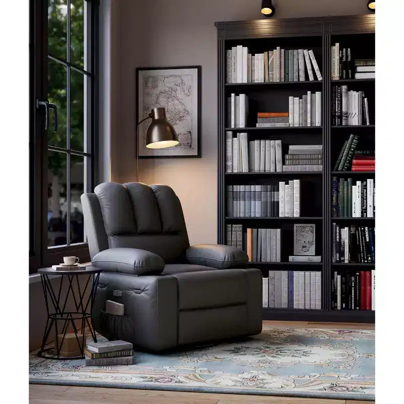 Oversized Padded Swivel Rocking Recliner Chair with Heat and Massage  Comfy Faux Leather Swivel Rocker Reclining Single Sofa for Adults