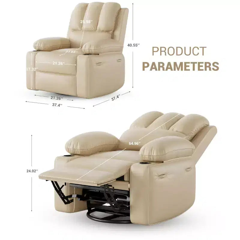 Oversized Padded Swivel Rocking Recliner Chair with Heat and Massage  Comfy Faux Leather Swivel Rocker Reclining Single Sofa for Adults