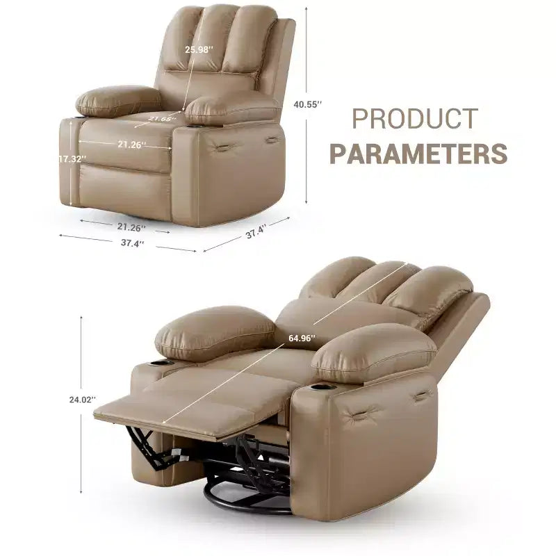 Oversized Padded Swivel Rocking Recliner Chair with Heat and Massage  Comfy Faux Leather Swivel Rocker Reclining Single Sofa for Adults