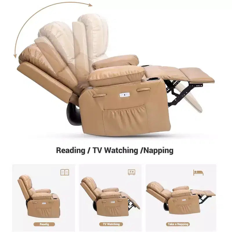 Oversized Padded Swivel Rocking Recliner Chair with Heat and Massage  Comfy Faux Leather Swivel Rocker Reclining Single Sofa for Adults