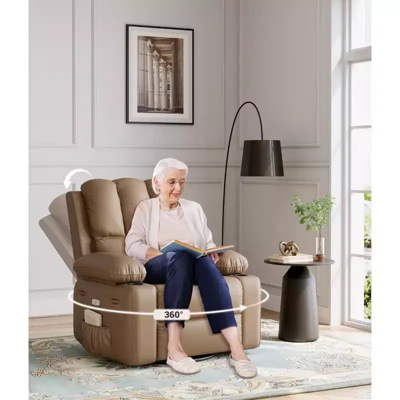 Oversized Padded Swivel Rocking Recliner Chair with Heat and Massage  Comfy Faux Leather Swivel Rocker Reclining Single Sofa for Adults