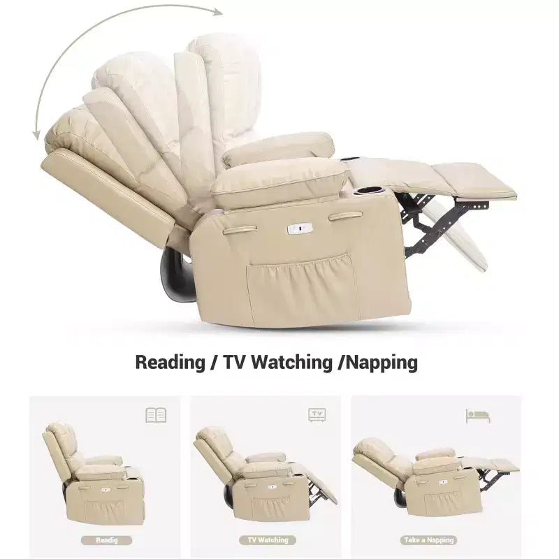 Oversized Padded Swivel Rocking Recliner Chair with Heat and Massage  Comfy Faux Leather Swivel Rocker Reclining Single Sofa for Adults