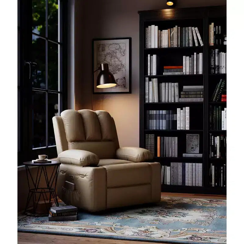 Oversized Padded Swivel Rocking Recliner Chair with Heat and Massage  Comfy Faux Leather Swivel Rocker Reclining Single Sofa for Adults