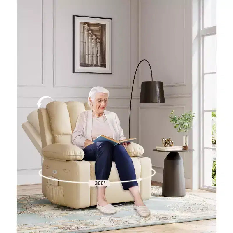 Oversized Padded Swivel Rocking Recliner Chair with Heat and Massage  Comfy Faux Leather Swivel Rocker Reclining Single Sofa for Adults