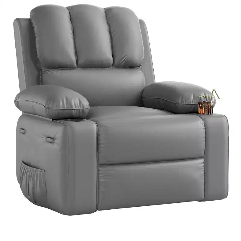 Oversized Padded Swivel Rocking Recliner Chair with Heat and Massage  Comfy Faux Leather Swivel Rocker Reclining Single Sofa for Adults