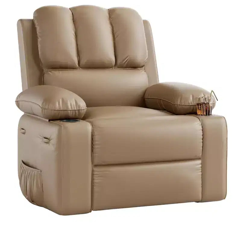 Oversized Padded Swivel Rocking Recliner Chair with Heat and Massage  Comfy Faux Leather Swivel Rocker Reclining Single Sofa for Adults