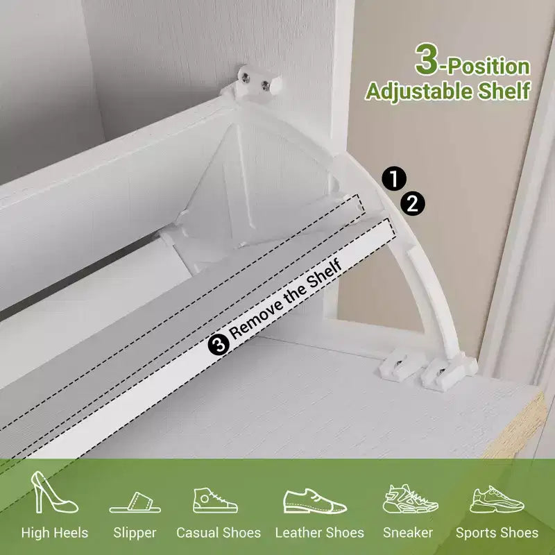 2 Flip Drawers,Freestanding Hidden Slim Narrow Shoe Rack for Entryway, Shoe Storage Cabinet
