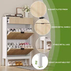 2 Flip Drawers,Freestanding Hidden Slim Narrow Shoe Rack for Entryway, Shoe Storage Cabinet