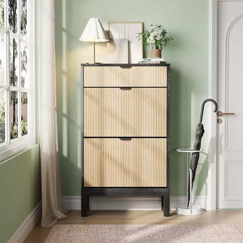 2 Flip Drawers,Freestanding Hidden Slim Narrow Shoe Rack for Entryway, Shoe Storage Cabinet