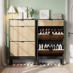 2 Flip Drawers,Freestanding Hidden Slim Narrow Shoe Rack for Entryway, Shoe Storage Cabinet