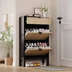 2 Flip Drawers,Freestanding Hidden Slim Narrow Shoe Rack for Entryway, Shoe Storage Cabinet