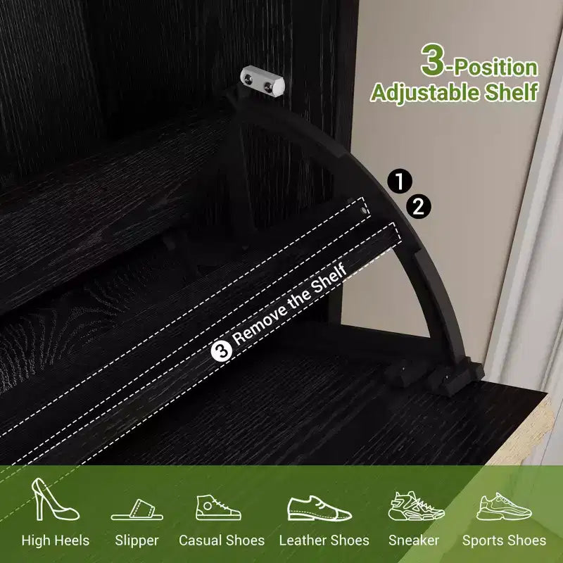 2 Flip Drawers,Freestanding Hidden Slim Narrow Shoe Rack for Entryway, Shoe Storage Cabinet