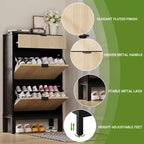 2 Flip Drawers,Freestanding Hidden Slim Narrow Shoe Rack for Entryway, Shoe Storage Cabinet