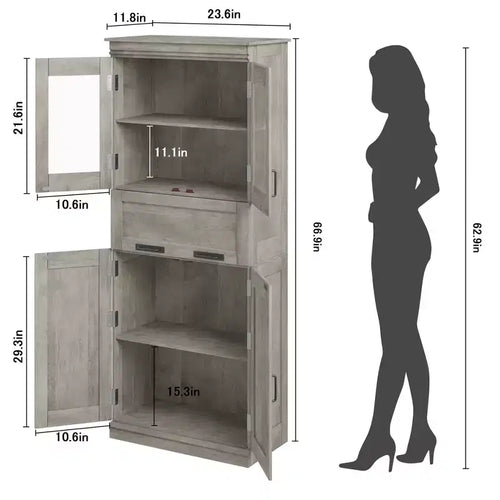 67 Tall Bathroom Cabinet, Double Door Line Bathroom Storage Cabinet with Drawer, Adjustable Shelves, for Bathroom Living Room Kitchen