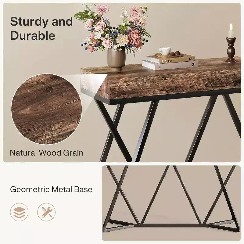 Lantine 55 Console Tables for Entryway, Industrial Wooden Sofa Table, Entryway Furniture with Geometric Metal Base for Living Room, Hallway