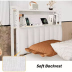 VINGLI eadboard, Adjustable Upholstered Headboard with 2 Tier Shelves and Pegboard with Charging Stations and LED Lights