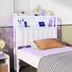 VINGLI eadboard, Adjustable Upholstered Headboard with 2 Tier Shelves and Pegboard with Charging Stations and LED Lights