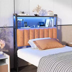 VINGLI eadboard, Adjustable Upholstered Headboard with 2 Tier Shelves and Pegboard with Charging Stations and LED Lights