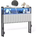 VINGLI eadboard, Adjustable Upholstered Headboard with 2 Tier Shelves and Pegboard with Charging Stations and LED Lights